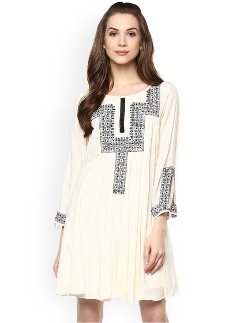 

Taurus Women Off-White Solid A-Line Dress