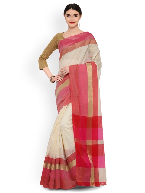 

Saree mall Cream-Coloured & Red Woven Design Maheshwari Saree