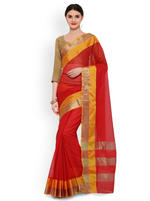 

Saree mall Red Silk Blend Solid Maheshwari Saree