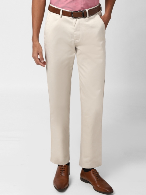 

Peter England Men White Slim Fit Solid Formal Trousers