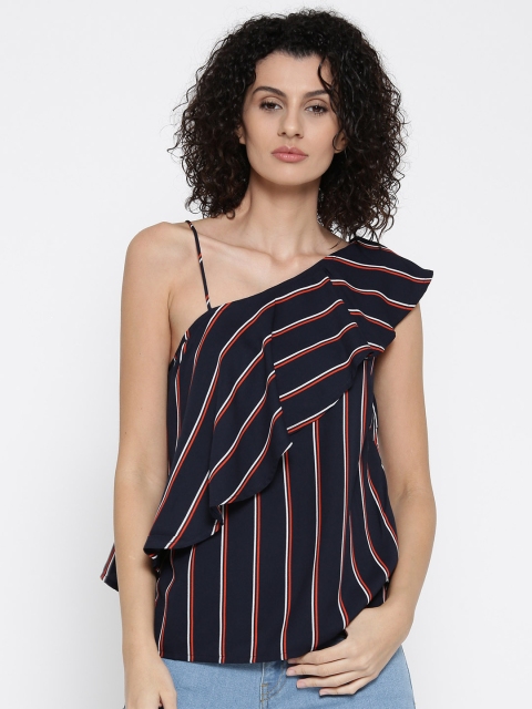 

ONLY Women Navy Striped One-Shoulder Top, Navy blue