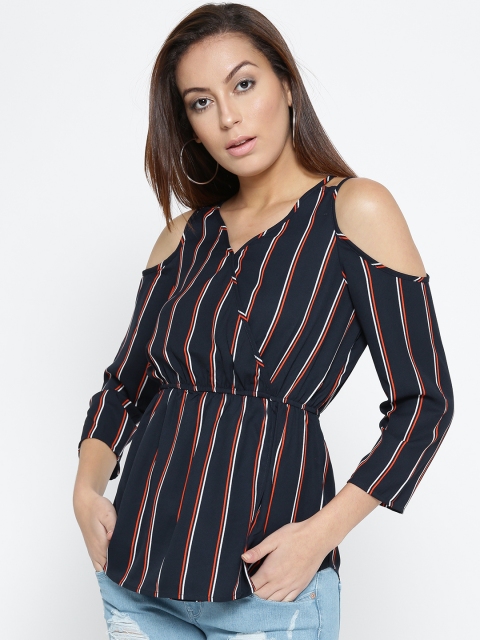 

ONLY Women Navy Striped Wrap Top, Navy blue