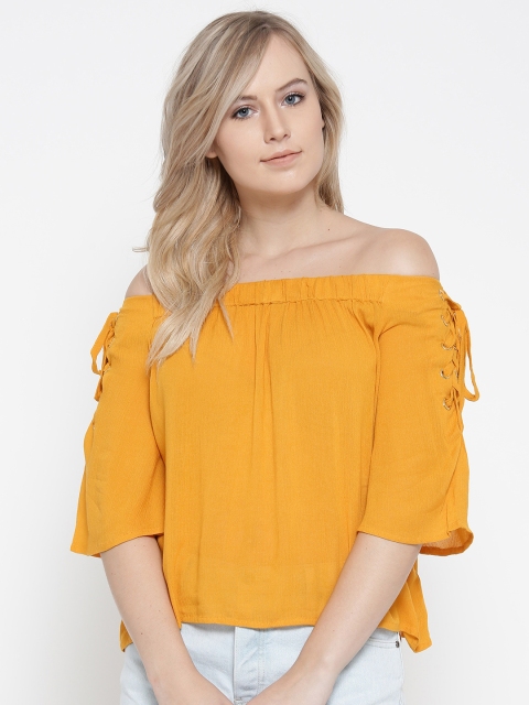 

ONLY Women Mustard Yellow Solid Bardot Top