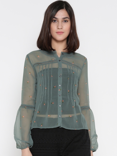 

ONLY Women Green Floral Print Shirt Style Top