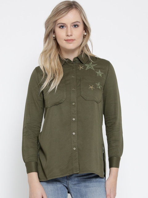 

ONLY Women Olive Green Solid Casual Shirt