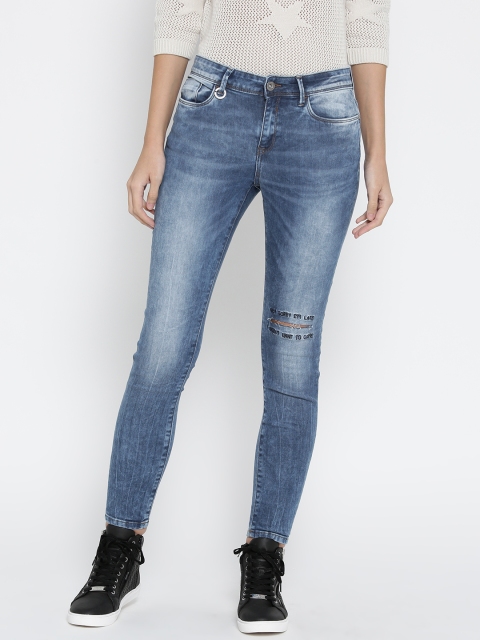 

ONLY Women Blue Skinny Fit Mid-Rise Slash Knee Stretchable Jeans