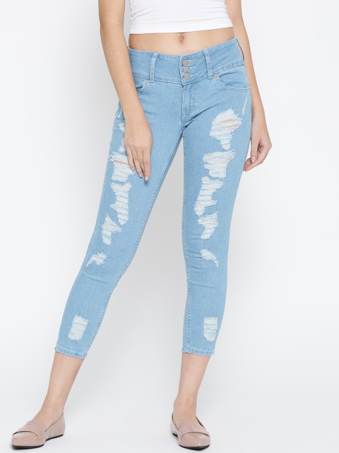 

ONLY Women Blue Skinny Fit Mid-Rise Mildly Distressed Stretchable Cropped Jeans