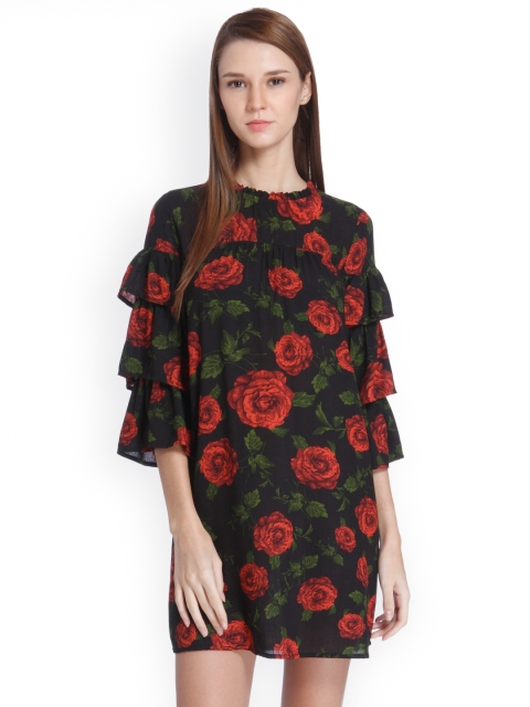 

ONLY Women Black & Red Printed A-Line Dress