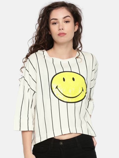 

ONLY Women White Striped Styled Back Top