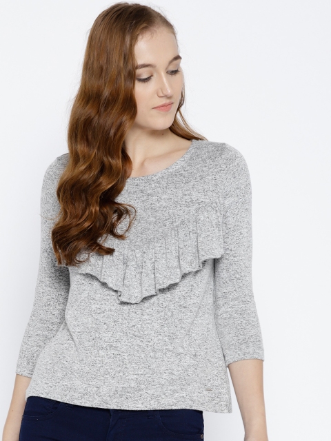 

ONLY Women Grey Melange Ruffled Solid Top