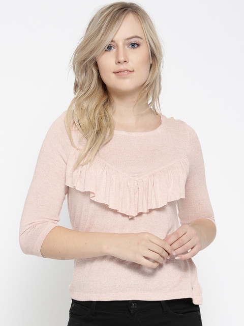 

ONLY Women Peach-Coloured Ruffle Detail Top