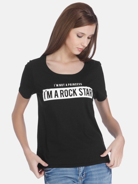 

ONLY Women Black Printed Round Neck T-shirt