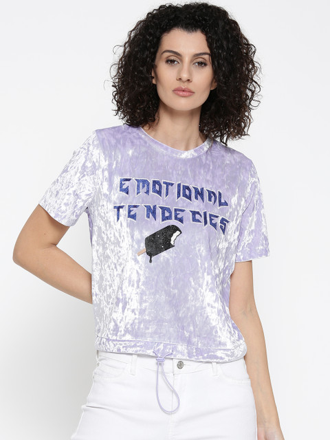 

ONLY Women Lavender Velvet Finish Printed Top