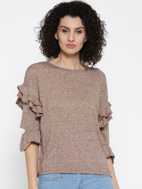 

ONLY Women Brown Ruffled Solid Top