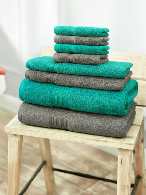 

swiss republic Set of 8 Green & Grey 600 GSM Cotton Towels