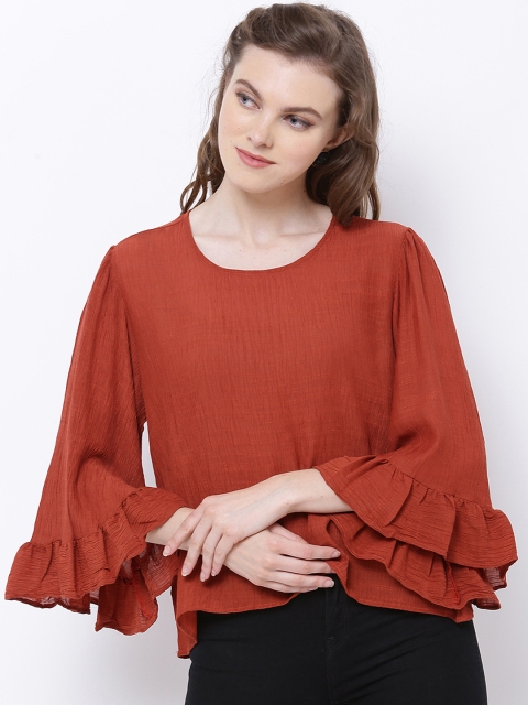 

Tokyo Talkies Women Rust Orange Solid Top