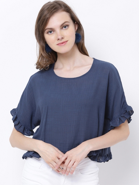 

Tokyo Talkies Women Blue Solid High-Low Top