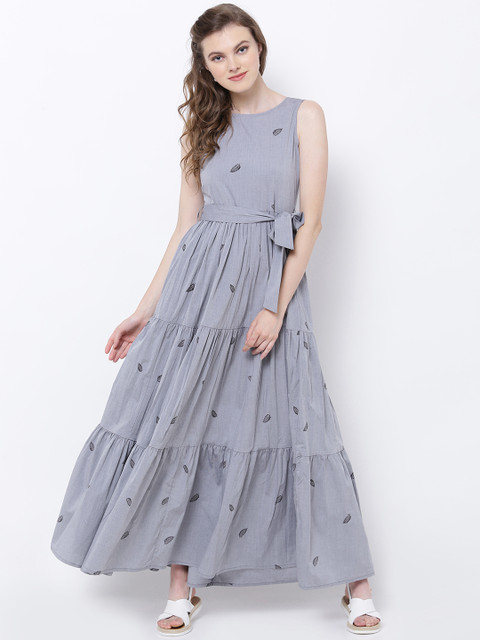 

Tokyo Talkies Women Grey Solid Maxi Dress