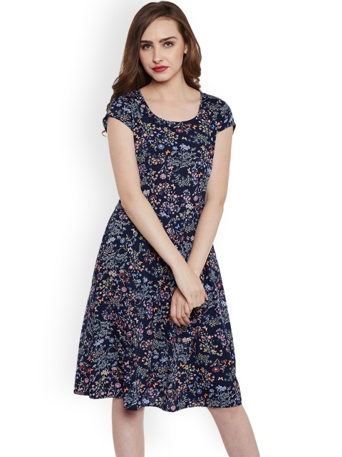 

WISSTLER Women Navy Blue Printed Fit and Flare Dress