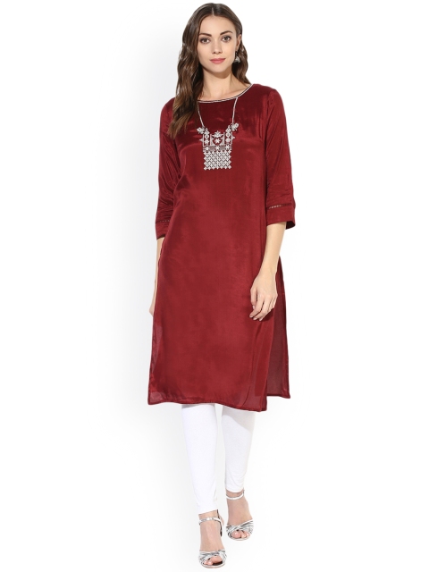 

Juniper Women Maroon Solid Straight Kurta