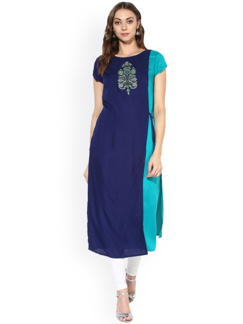 

Juniper Women Blue & Green Colourblocked Straight Kurta