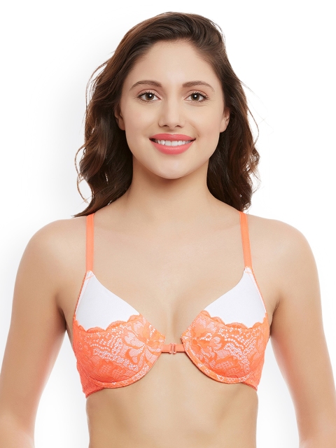 

Clovia Orange & Off-White Solid Underwired Heavily Padded Plunge Bra BR0834P1640B