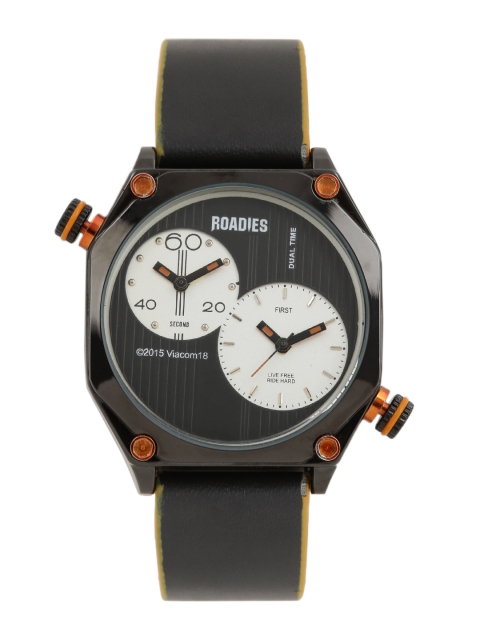 

Roadies Men Black & Silver-Toned Analogue Dual Time Zone Watch R7009YL