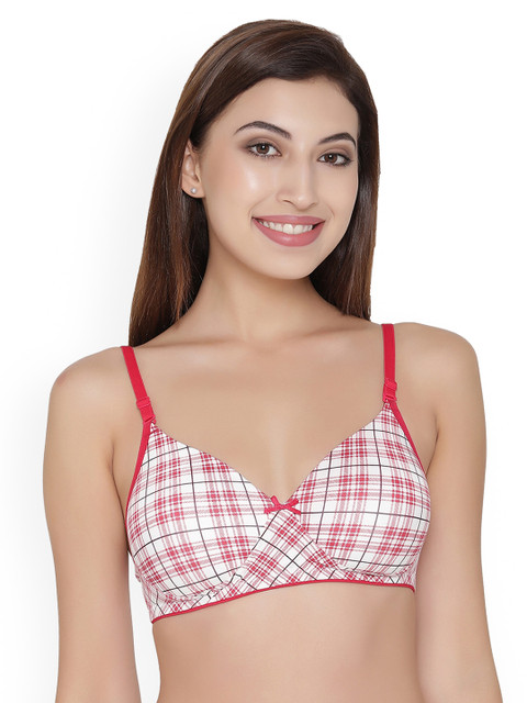 

Clovia Non-Wired Checkered T-Shirt Bra With Multiway Straps, White