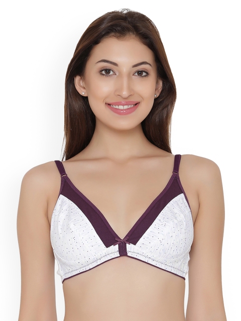 

Clovia White Printed Non-Wired Non-Padded Plunge Bra BR0969P1540C