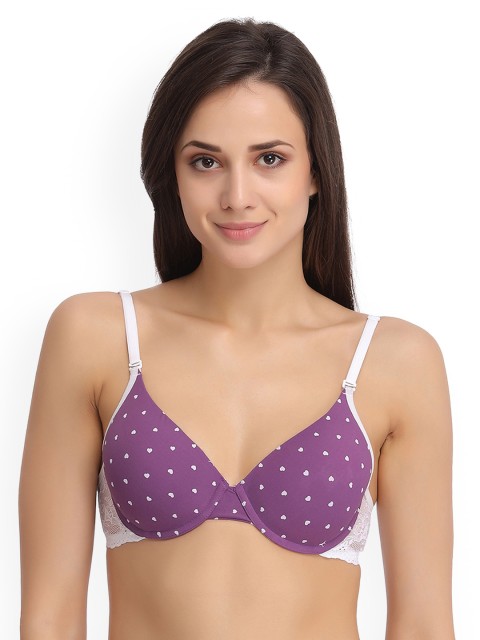 

Clovia Purple & White Printed Underwired Heavily Padded Push-Up Bra BR0995P1240B