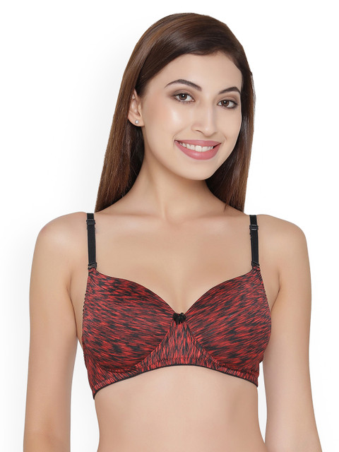 

Clovia Padded Non-Wired Printed Multiway Push-Up T-Shirt Bra, Red