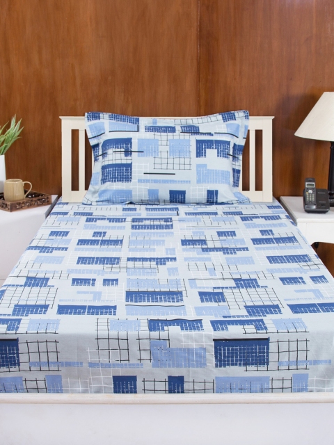 

House This Blue Printed 210 TC Fine Cotton Single Bedsheet with 1 Pillow Cover