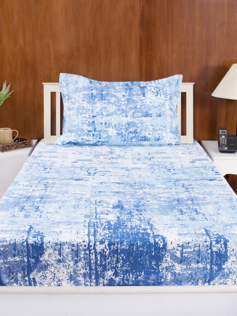 

House This Blue Printed 210 TC Fine Cotton Single Bedsheet with 1 Pillow Cover