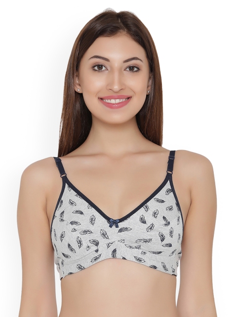 

Clovia Cotton Non-Padded Non-Wired Feather Print Bra, Grey