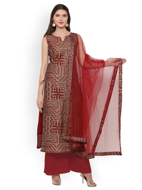 

Inddus Maroon Banarasi Cotton Blend Woven Design Unstitched Dress Material