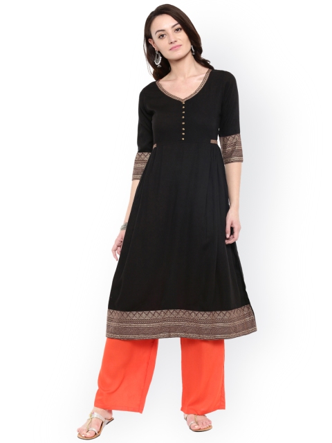 

ANAISA Women Black Solid A-Line Kurta