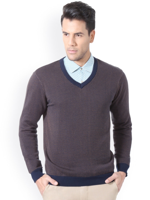 

Peter England Men Blue Self-Design Pullover