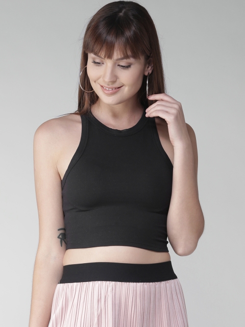 

Aeropostale Women Black Solid Crop Fitted Top