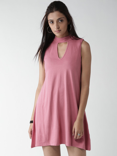 

Aeropostale Women Pink Solid A-Line Dress