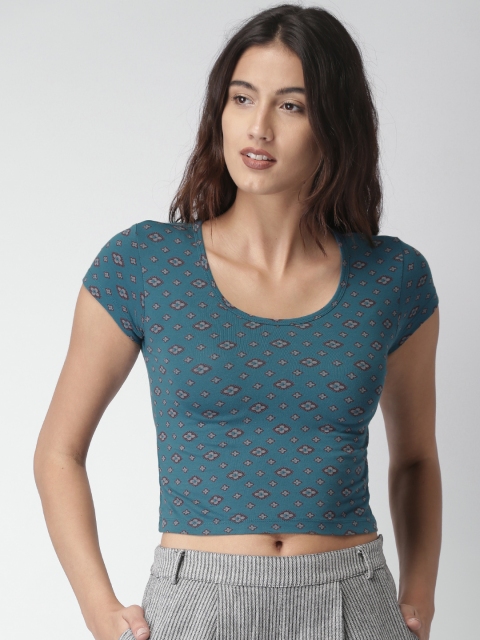 

Aeropostale Women Teal Blue Printed Crop Top
