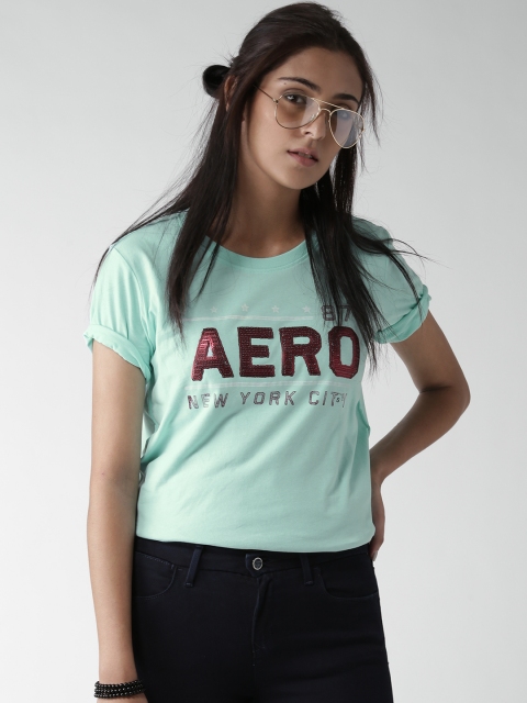 

Aeropostale Women Blue Printed Round Neck T-shirt