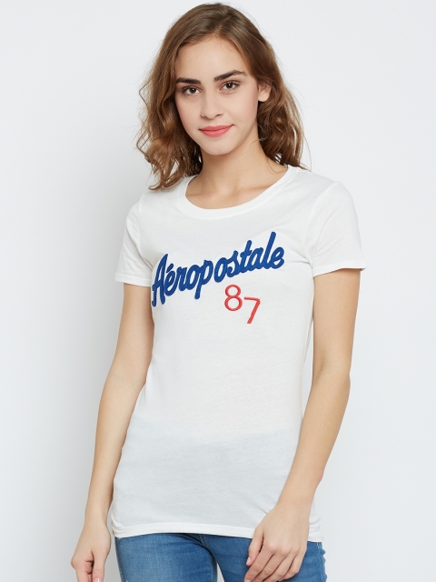 

Aeropostale Women White Self-Design Round Neck T-shirt