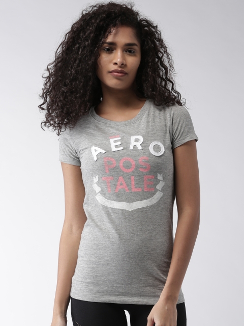 

Aeropostale Women Grey Melange Round Neck T-shirt
