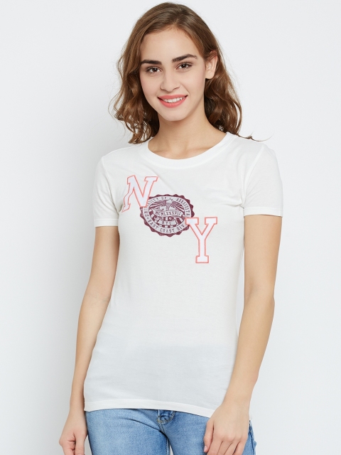 

Aeropostale Women White Printed Round Neck T-shirt