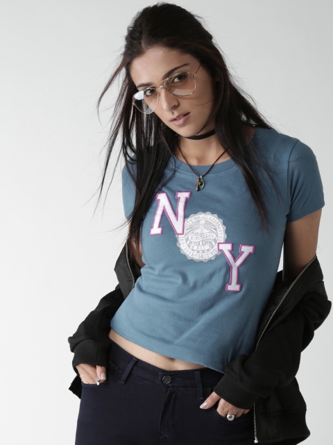 

Aeropostale Women Teal Blue Printed Round Neck T-shirt