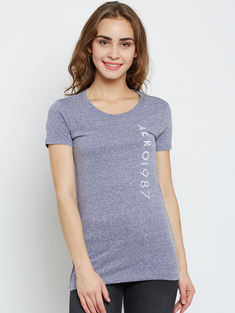 

Aeropostale Women Purple Solid Round Neck T-shirt