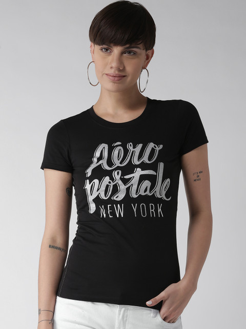 

Aeropostale Women Black Printed Round Neck T-shirt