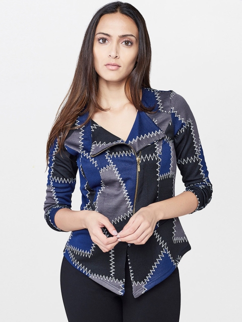 

AND Women Blue & Black Colourblocked Tailored Jacket