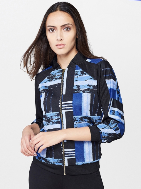 

AND Women Blue Printed Bomber Jacket