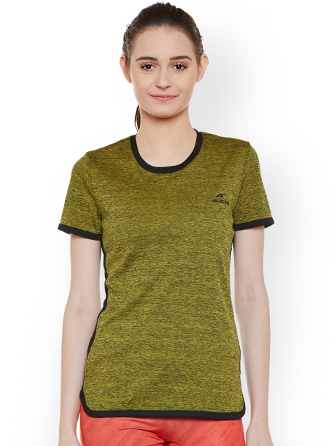 

Alcis Women Olive Green Self Design Slim Fit Round Neck T-shirt